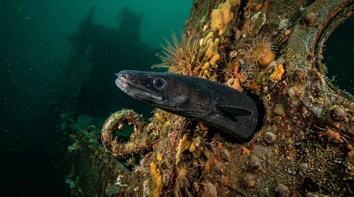 Conger eel in wreck
