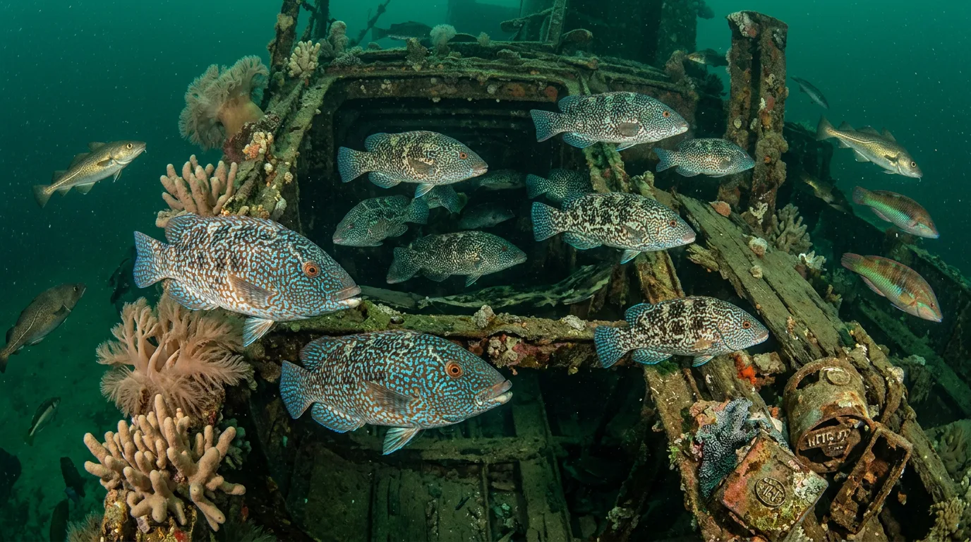 Fish on wreck structure